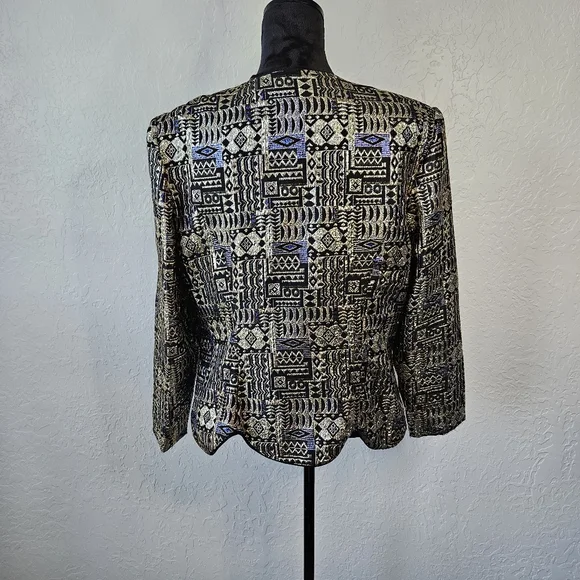 Patra Vintage 80's Gold Metallic Long Sleeve Tapestry Jacket Geometric Sz 16 - Picture 4 of 14